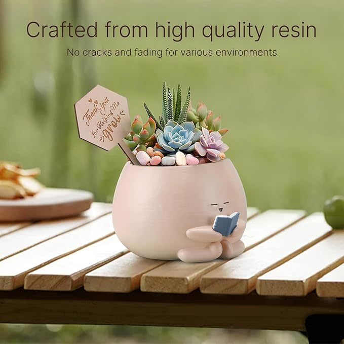 Bookworm Planter Pot Succulent Pot for Book and Plant Lover & Thank You Card, Emotional Support Gift, End of School Gift, Teacher Gifts Mother Dad Appreciation M