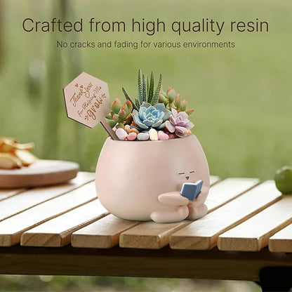 Bookworm Planter Pot Succulent Pot for Book and Plant Lover & Thank You Card, Emotional Support Gift, End of School Gift, Teacher Gifts Mother Dad Appreciation M