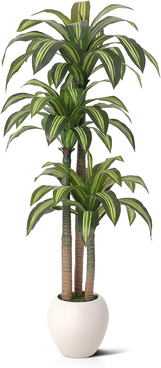 Artificial Dracaena Tree Indoor - 6FT UV Resistant Fake Outdoor Plants with Planter- Tall Faux Tree for Front Porch, Patio, Garden, Wedding, Home, Living Room Decor, VN151