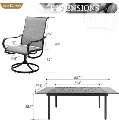 Sophia & William Outdoor Dining Set Patio Dining Sets Patio Table and Chairs Set 9 Pieces Outdoor Dining Table for 8 with Swivel Patio Chairs Patio Set for Garden Pool All Weather Grey