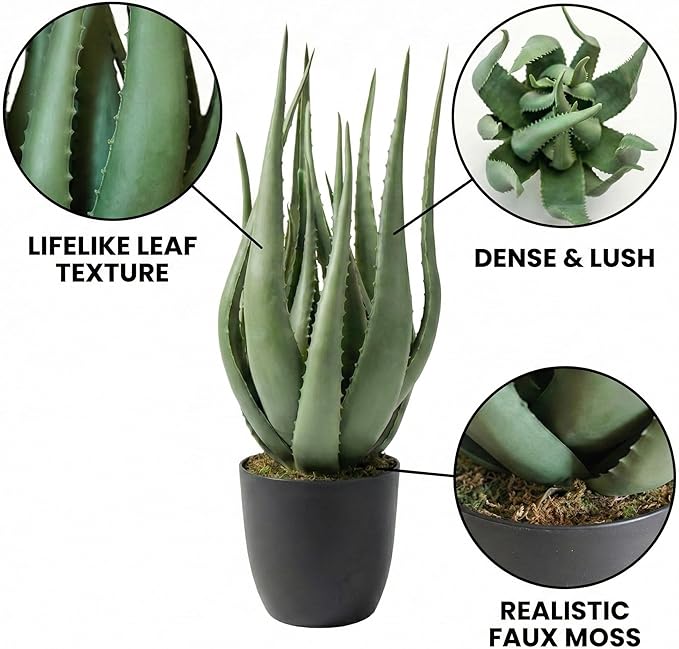 Large Potted Artificial Aloe Vera Plant - 26 Inch UV Resistant Faux Succulent Cactus for Indoor and Outdoor Home Décor