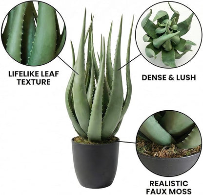Large Potted Artificial Aloe Vera Plant - 26 Inch UV Resistant Faux Succulent Cactus for Indoor and Outdoor Home Décor