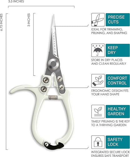 Plant Pruning Shears with Vegan Leather Sheath Garden Trimming Scissors with Belt Holster Bonsai Trimmers Herb Snips Flower Clippers Garden Tools 2 Piece Bundle (White & Black)