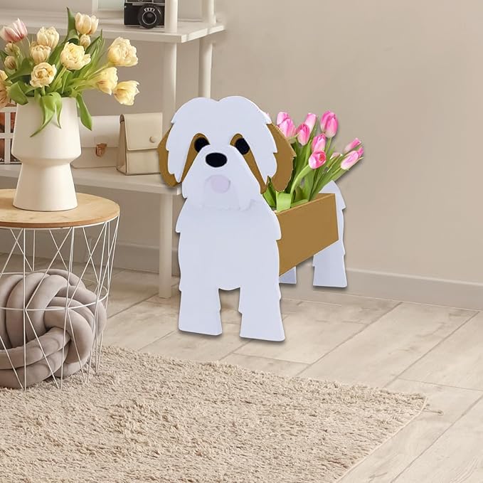 Brown Shih Tzu Dog Planter Plant Pots,Cute Dog Flower Planter,Gifts for Pet Lovers,Unique Animal Plant Pots,Office,Indoor Outdoor Garden Decor(9.45in*8.98 * 13.5in)