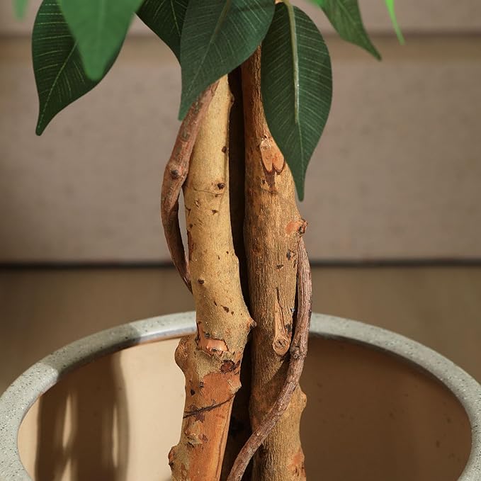 4ft Artificial Ficus Tree with Natural Wood Trunk, Silk Fake Ficus Tree in Plastic Nursery Pot, Faux Plant for Office Home, Indoor Outdoor Decor, 1 Pack