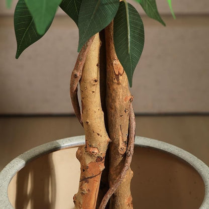 4ft Artificial Ficus Tree with Natural Wood Trunk, Silk Fake Ficus Tree in Plastic Nursery Pot, Faux Plant for Office Home, Indoor Outdoor Decor, 1 Pack