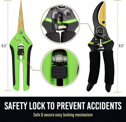 8.5" Professional Bypass Pruning Shears & Gardening Scissors Set - Super Sharp Premium Garden Shears | Pruning Shears For Gardening, Garden Hedge Clippers Handheld Pruners - Garden Scissors
