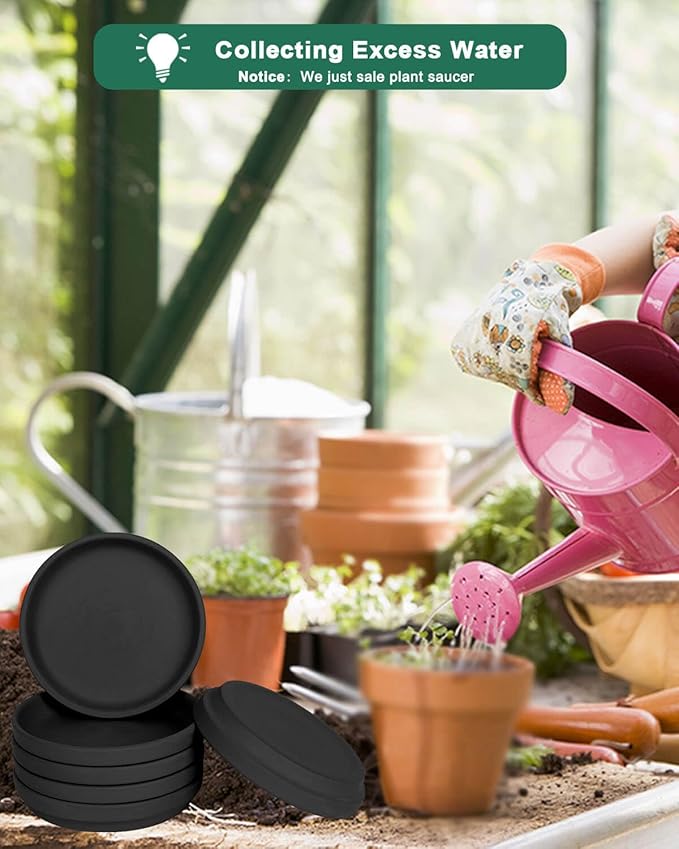 vensovo 6 Inch Black Terracotta Plant Saucer Pots Tray - 6 Pcs Round Planter Saucers for Indoor & Outdoor Plants, Small Clay Trays Perfect for 5 Inch 5.5 Inch 6 Inch Flower Pot