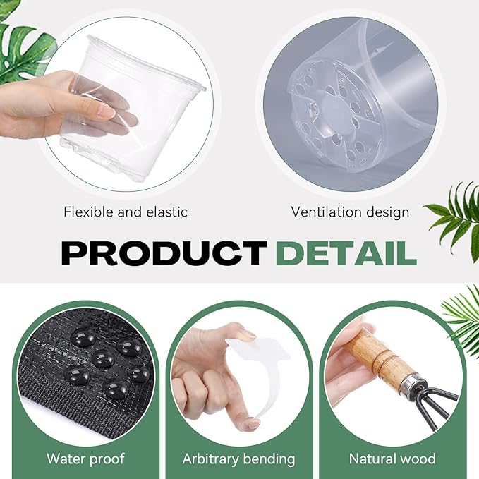 83 Pcs Garden Supplies Tools Kit, 3/4/5 Inch Clear Plastic Plant Pots with Transplanting Mat, Trowel Cultivator Rake Set, Label & Glove, Succulent Tools Gift for Plant Lovers Accessory