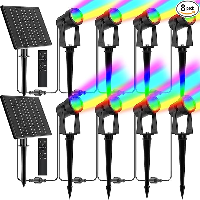 ZYAN Solar Color Changing Outdoor Spotlights with Remote, IP65 Waterproof RGB Landscape Lighting for Garden Yard Path 8 Pack (2x4Pack)