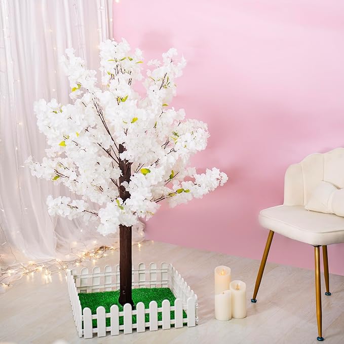 Artificial Cherry Trees Indoor Decor: Handmade Natural Fake Cherry Blossom White Tree Outdoor for Party Wedding Christmas