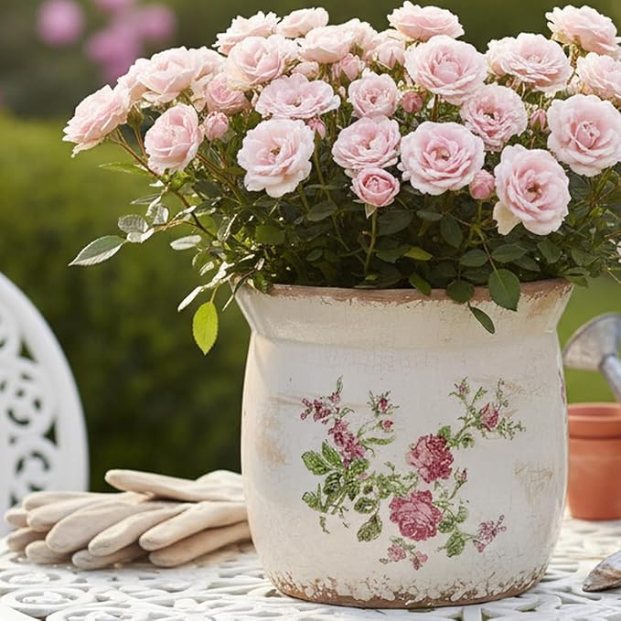 Rustic Ceramic Pots for Plants, 6.21in. Vintage Crackle Glazed Planters for Indoor & Outdoor Plants with Drainage Hole, Unique Planting Pots for Gardening, Tuscan Decor Plant Pots Indoor, Floral