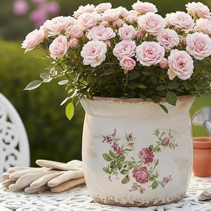 Rustic Ceramic Pots for Plants, 6.21in. Vintage Crackle Glazed Planters for Indoor & Outdoor Plants with Drainage Hole, Unique Planting Pots for Gardening, Tuscan Decor Plant Pots Indoor, Floral