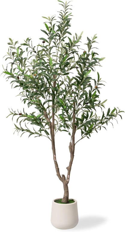 Fake Tree Faux Olive Tree with White Tall Planter Tall Fake Plant Faux Trees Indoor Olive Trees Artificial Indoor Suitable for Home Decoration Hotel Dining Room Office Decoration 6 Feet Tall