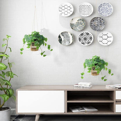2 Pack Artificial Scindapsus Aureus, Realistic Fake Plants with Plastic Pot for Home Office Bedroom Indoor Outdoor Decor(8in H)