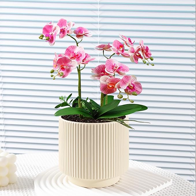 Ceramic 4.9+6.3 inch Planters, Modern Home and Office Flowerpot, Indoor and Outdoor Flowerpot with Drainage Hole (Light Yellow)