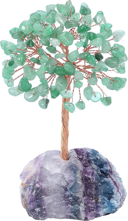 Jovivi Natural Green Aventurine Crystal Tree, Raw Healing Crystals Fluorite Base Bonsai Money Tree for Home Office Table Decor Wealth and Luck