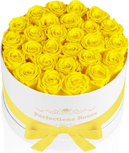 Perfectione Roses 27 Roses in a Box, Mothers Day Rose, Preserved Flowers for Her, Flowers for Delivery Birthday Gifts for Women (Yellow)