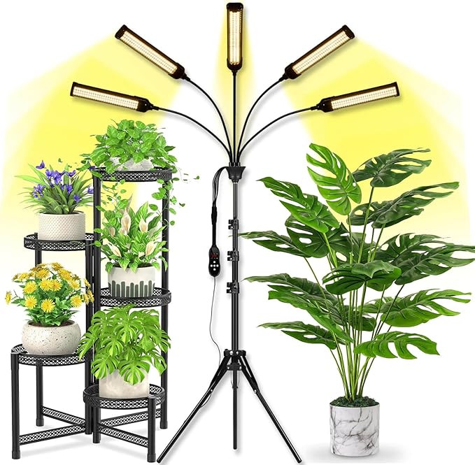 LED Grow Light Coverage and Upgraded Larger Board, Full Spectrum Grow Lamps for Indoor Hydroponic Growing Light with High PPFD (5 Branches)