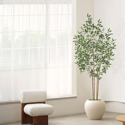 Ficus Tree Artificial 7ft - Artificial Ficus Trees Indoor with Natural Trunk and Lifelike Leaves - Faux Ficus Tree for Home Office Corner Indoor Decor