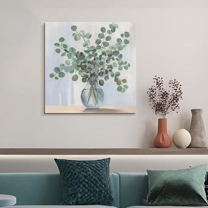 ArtSquare Botanical Leaves Canvas Wall Art - Sage Green Pictures Eucalyptus Plant Decor for Bathroom Bedroom 24x24 Inch