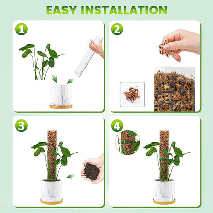 EOX 4 Pcs 15 Inch Plastic Moss Pole for Plants Monstera Set with 5.3oz/150g Sphagnum Moss, Plant Poles for Climbing Plants, Plant Support for Indoor Plants, Garden Ties