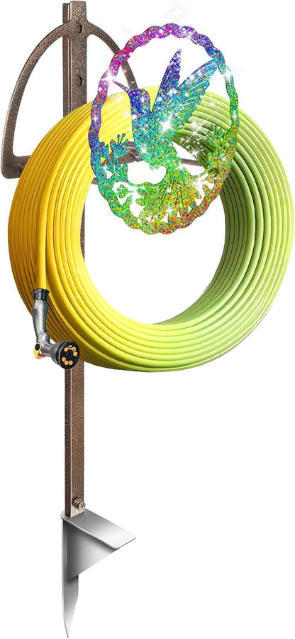 Garden Hose Holder Reel Retro Copper water hose holders for outside wall mountPlug-in multifunctional stainless steel hose storage rack Colorful hummingbird (Hummingbird)