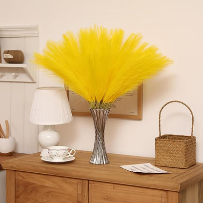 Faux Yellow Pampas Grass - 60pcs 24 Inch Short Artificial Pampas Grass Decor, Fake Pompas Floral for Vase Filler, Wedding Flower Arrangement, Party and Home Decor (Yellow, 60 Pieces)
