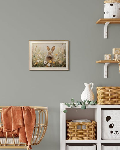 InSimSea Framed Canvas Wall Art Funny Easter Bunny Prints Wall Decor Cute Rabbit in Wildflowers Aesthetic Room Décor Floral Spring Artwork for Kids Room, Living Room, Bedroom or Festive Spaces 12x16In