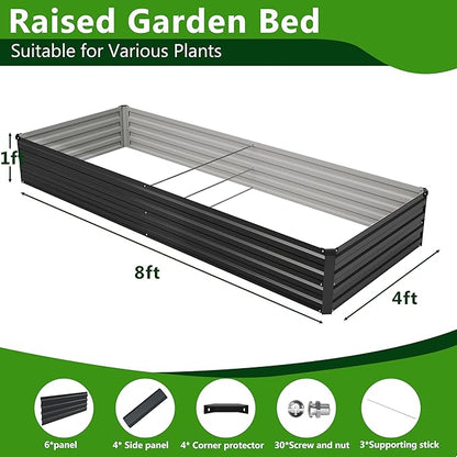 2PCS 8x4x1ft Galvanized Metal Raised Garden Bed Kit,Outdoor Planter Box Vegetables,Flowers,Herbs Durable Rust-Resistant Patio Gardening Beds,Black