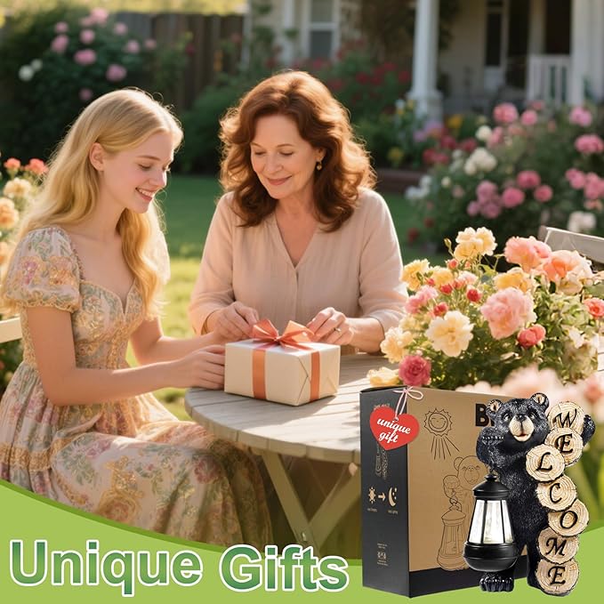 Qeeman Garden Decor Statues: Mothers Day Birthday for Mom Grandma Women Sister Wife Lady Lover - Front Patio Balcony Yard Art Lawn Ornaments Porch Outdoor Outside Decorations (Bear)