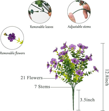 Faux Flowers for Outdoor Planters, Artificial Flowers for Outdoors, 12 Bundles Outdoor Indoor Uv Resistant, Artificial Flowers for Decoration, White Silk Faux Spring Flowers for Outside, Purple