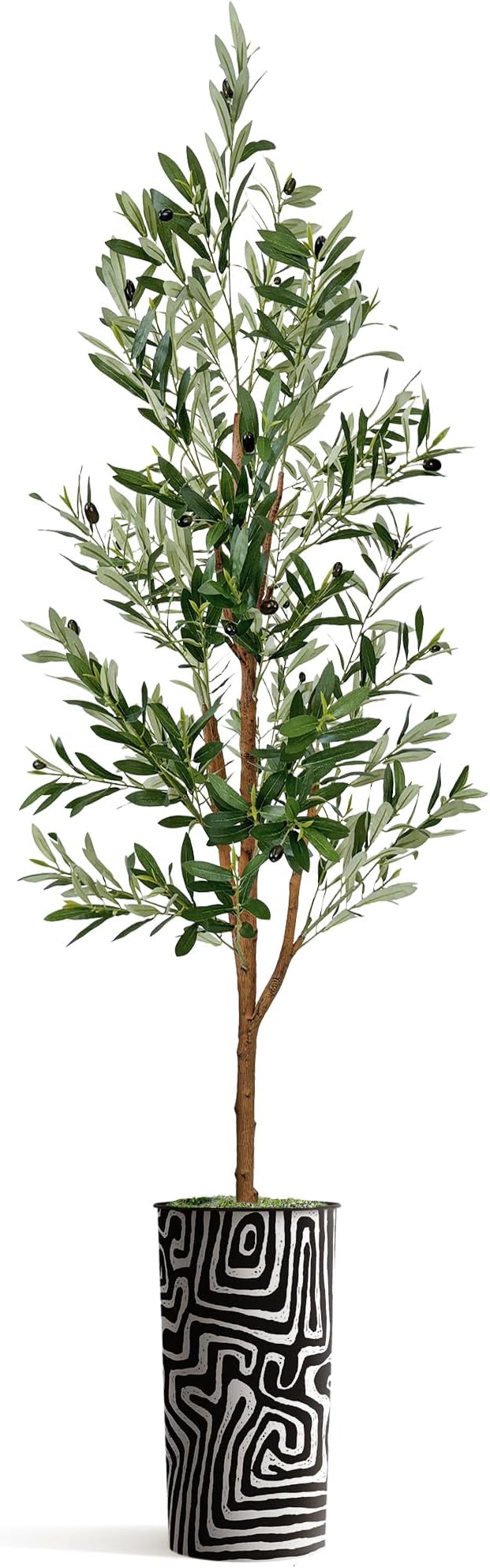 Artificial Tree in Modern Geometric Pattern Planter, Fake Olive Silk Tree for Indoor and Outdoor Home Decoration - 68" Overall Tall (Plant Pot Plus Tree)