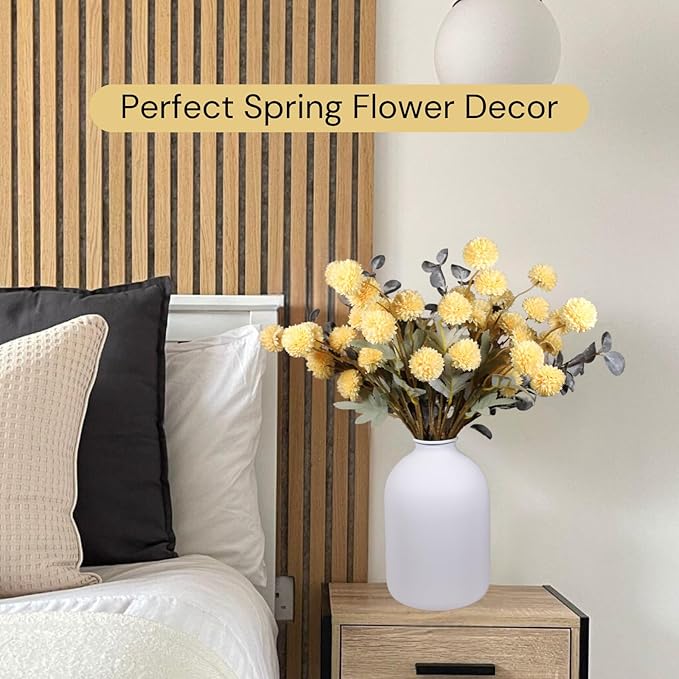 Yellow Flowers Artificial 10 Long Stems Kiku Flower With Eucalyptus, Spring Flowers Decor, Mustard Yellow Decor, Flores Amarillas Artificiales Para Decoracion, Faux Easter Spring Summer Floral Stems