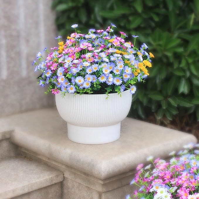 alyptus Artificial Daisy Flowers Outdoor Decoration 16 Bundles UV Resistant Blue Fake Silk Plants for Stunning Front Porch Pot Decor Outside (16 Bundle NO.P)