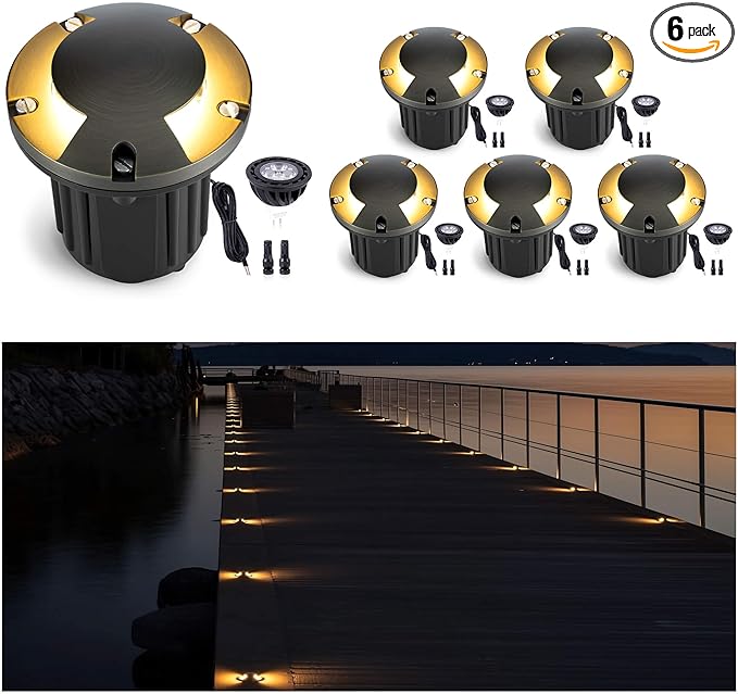 Gardenreet Landscape Well Lights Outdoor - Brass Low Voltage Weathproof In Ground Lighting, LED 12V Turret Top Fixture, Antique Bronze for Deck Floor Pathway with 2700K Warm White MR16 Bulb