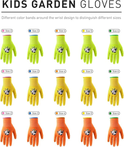 HANDLANDY 2 Pairs Kids Gardening Gloves, Toddler Children Garden Yard Work Outdoor Playing Gloves, Rubber Coating, for Girls Boys Youth (Size XL, Yellow)