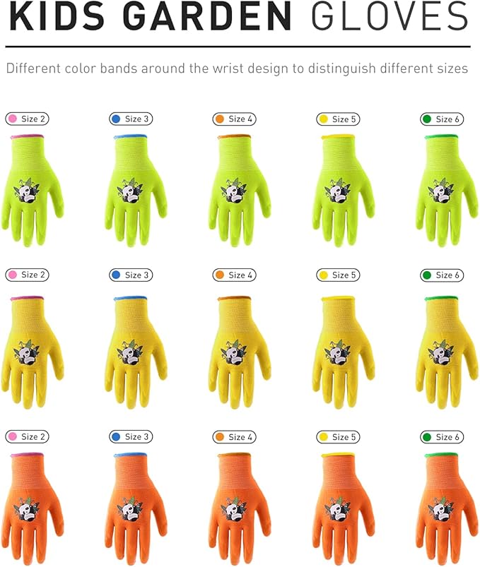 HANDLANDY 2 Pairs Kids Gardening Gloves, Toddler Children Garden Yard Work Outdoor Playing Gloves, Rubber Coating, for Girls Boys Youth (Size S, Yellow)