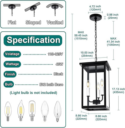 3 Lights Indoor Pendant Light White Outdoor Chandelier Exterior Hanging Fixture Ceiling Mount with Clear Glass Shade Hanging Lantern Light Adjustable Pendant Light for Outdoor Hallway