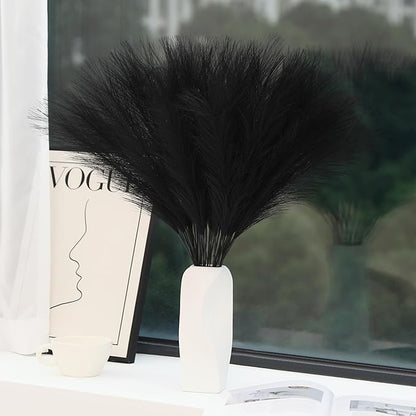 60pcs Black Pampas Grass - 24 Inch Faux Pampas Grass Decor, Short Artificial Pampas Grass for Gothic Room Decoration, Wedding, Party, Halloween and Home Decor (Black)