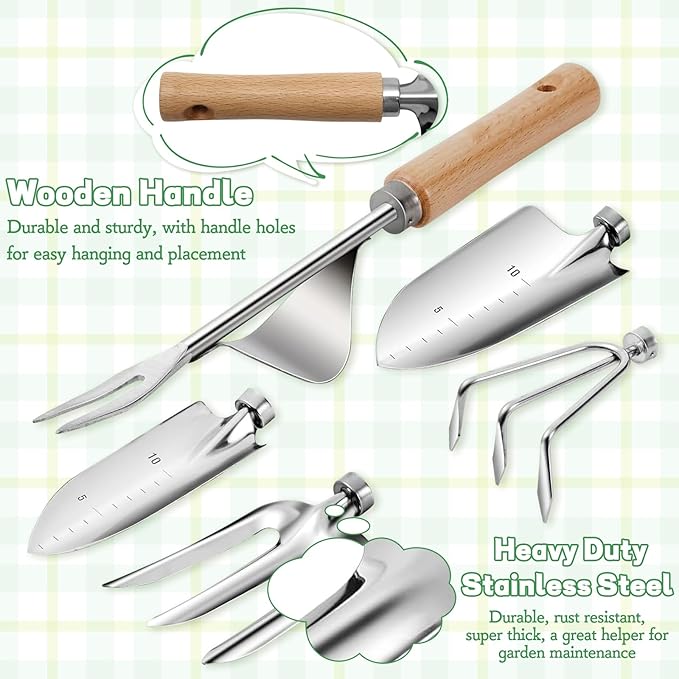 11-Piece Gardening Hand Tools Set with Durable Garden Tool Organizer Bag, Rust-Resistant and Stylish Heavy Duty Garden Tools for Gardening, Perfect Garden Tool Set Gifts for Women