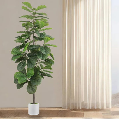 6ft Artificial Fiddle Leaf Fig Tree with 96 Fiddle Leaves, Fake Ficus Trees Indoor with Plastic Nursery Pot, Faux Ficus Lyrata Plant with Fake Moss, adorning The Living Room, Bedroom, and Office
