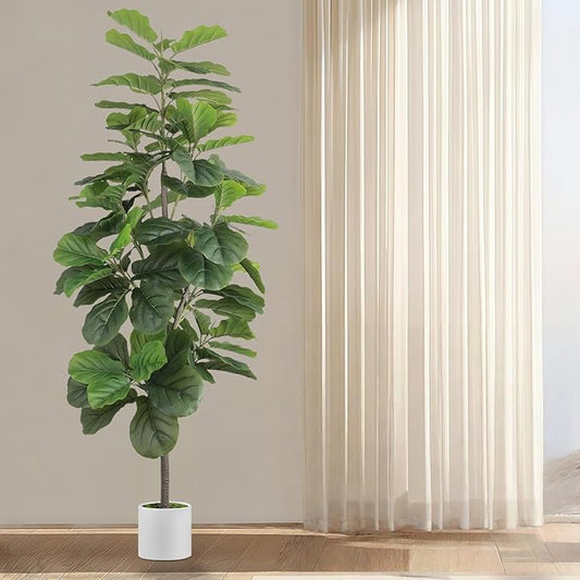 6ft Artificial Fiddle Leaf Fig Tree with 96 Fiddle Leaves, Fake Ficus Trees Indoor with Plastic Nursery Pot, Faux Ficus Lyrata Plant with Fake Moss, adorning The Living Room, Bedroom, and Office