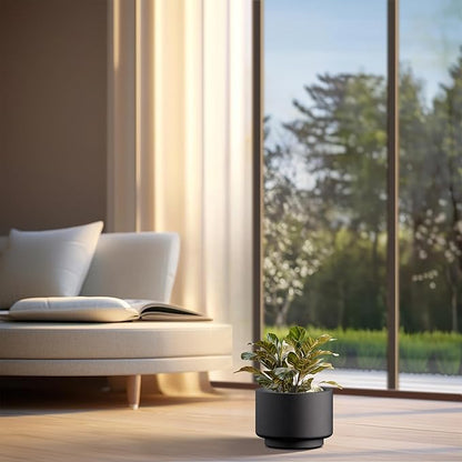 Kante 10 Inch Dia Concrete Planter, Round Pedestal Design Garden Pot for Indoor Outdoor Plants, Modern Flower Pot with Drainage Hole and Rubber Plug, Black
