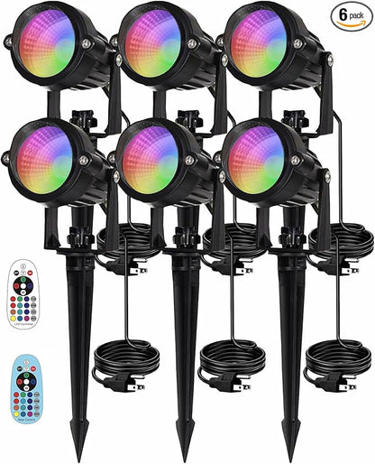 10W RGBW LED Landscape Lights Spot Lights Outdoor for Yard Garden Decor Spotlight, Landscape Lighting with 16 Color Changing and Remote, IP68 Waterproof (6 Pack)