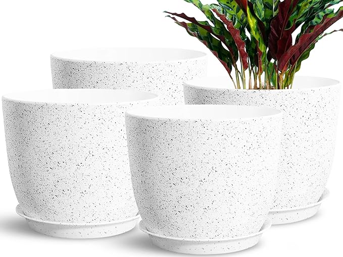 Set of 4 Flower Pots for Outdoor Indoor, Planters for All Houseplants, Succulent, African Violets, Orchid and Cactus, Plants Pots, Speckled White