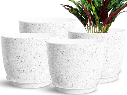 Set of 4 Flower Pots for Outdoor Indoor, Planters for All Houseplants, Succulent, African Violets, Orchid and Cactus, Plants Pots, Speckled White