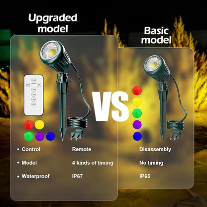 Outdoor Spot Lights for Yard,120V Plug-in Christmas Spot Lights with Timer Remote Control,6000K Landscape Lighting with 5 Color Lenses (Red,Yellow,Green,Blue,Purple),IP67 Waterproof,2 Pack