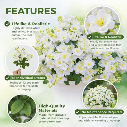 alyptus Artificial Flowers for Outdoors,12 Bundles UV Resistant Spring Fake Flowers for Porch, Patio & Home Decor – Realistic Outdoor Faux Plants with Lasting Color - White