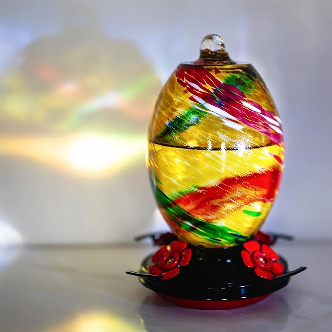Muse Garden Hummingbird Feeders for Outdoors Hanging, Blown Glass Feeder - Gifts for Mom, Garden Backyard Decor, Unique Idea Women Mothers Day, 27OZ, Ribbon